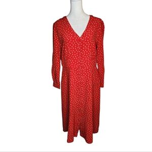 Boden Elsie Midi Polka Dot Shirt Dress Red and Tan Size US 10P